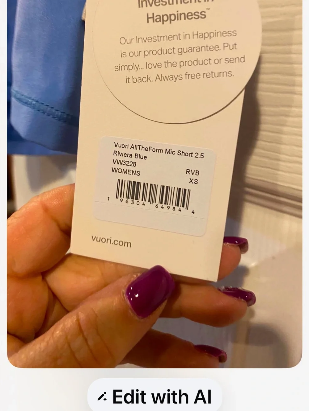 NWT Vuori All The Form Micro Short 2.5 REGATA BLUE Size: XS - Picture 4 of 5